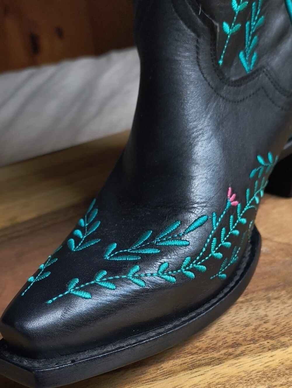 J.B. Dillon Black Western Leather Boots with Turquoise & Pink Embroidery 🩵NEW 8 - Picture 10 of 14
